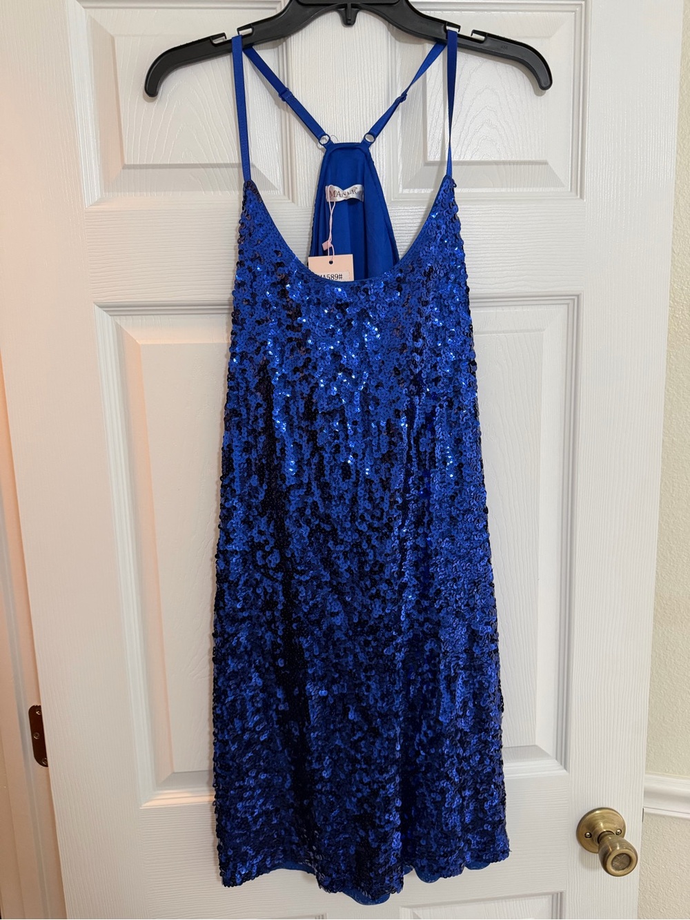 Royal Blue Sequin Slip Dress with Adjustable Straps